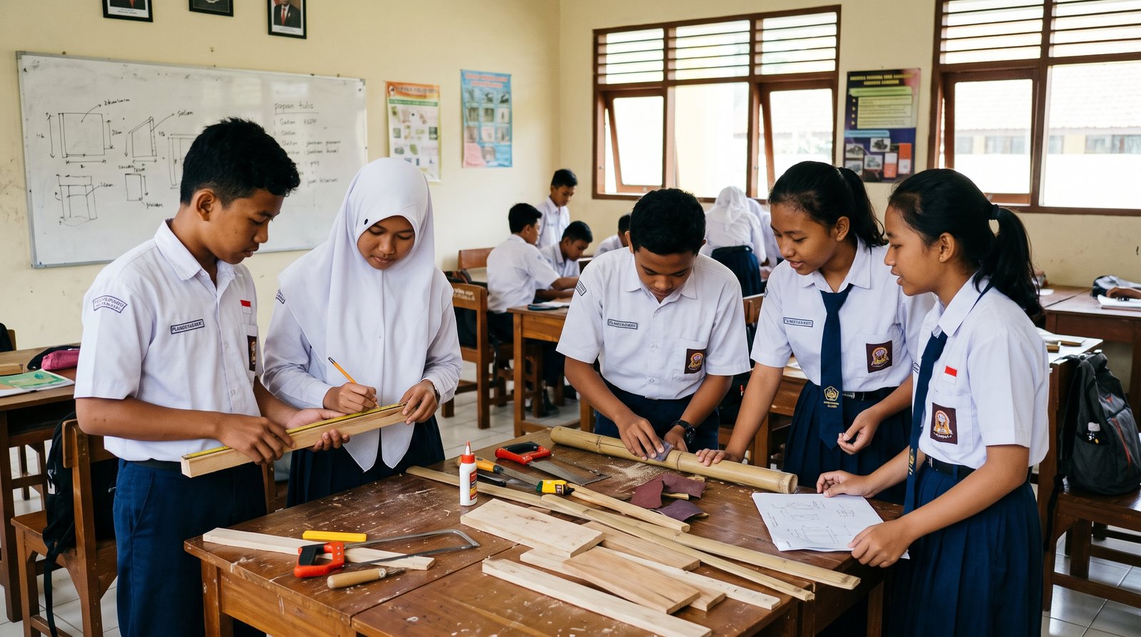 Foto 3 — Membangun Sinergi Melalui Proyek Interdependen: Pembuatan Kerajinan Bahan Keras Kelas VIII
