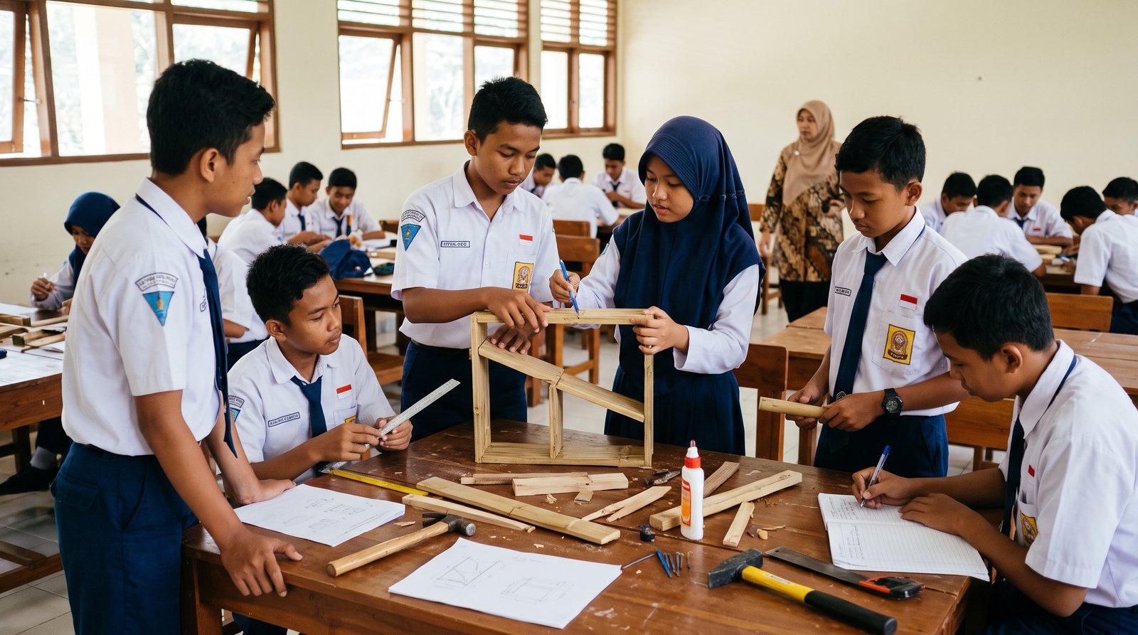 Foto 2 — Menguji Material dan Mengambil Keputusan: Eksperimen Kelayakan Bahan Baku pada Proyek Kerajinan Bahan Keras